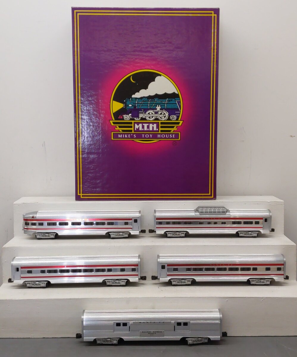 MTH 20-6009 O Gauge ATSF Striped 60' Aluminum Passenger Cars (Set of 5) NIB
