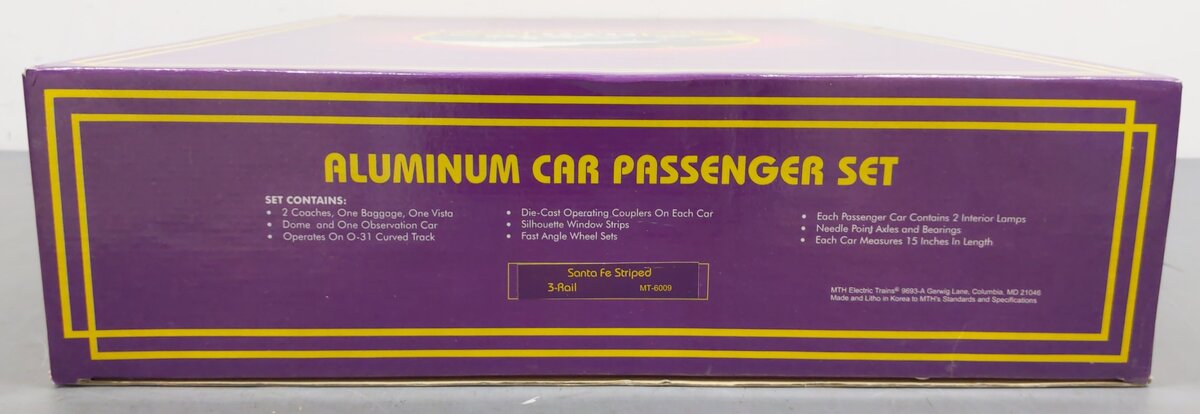 MTH 20-6009 O Gauge ATSF Striped 60' Aluminum Passenger Cars (Set of 5) NIB