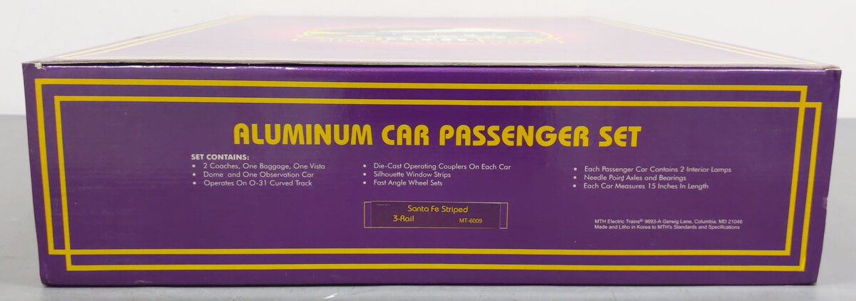 MTH 20-6009 O Gauge ATSF Striped 60' Aluminum Passenger Cars (Set of 5) NIB