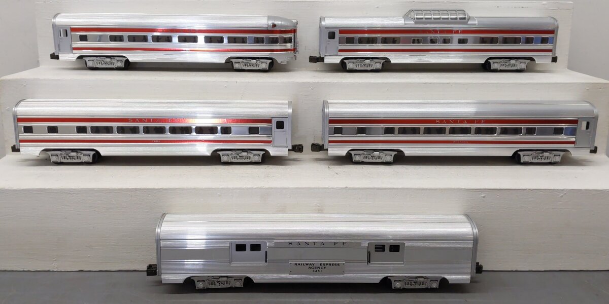 MTH 20-6009 O Gauge ATSF Striped 60' Aluminum Passenger Cars (Set of 5) NIB