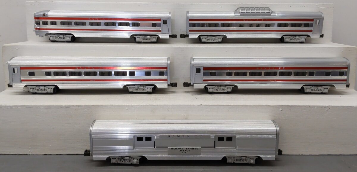 MTH 20-6009 O Gauge ATSF Striped 60' Aluminum Passenger Cars (Set of 5) NIB
