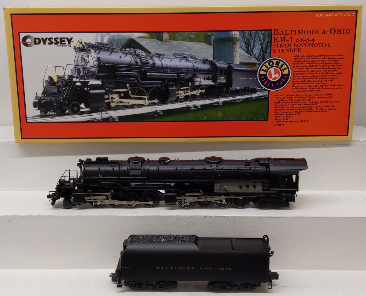 Lionel 6-28051 O Gauge B&O EM-1 2-8-8-4 Steam Locomotive & Tender #7616 EX/Box