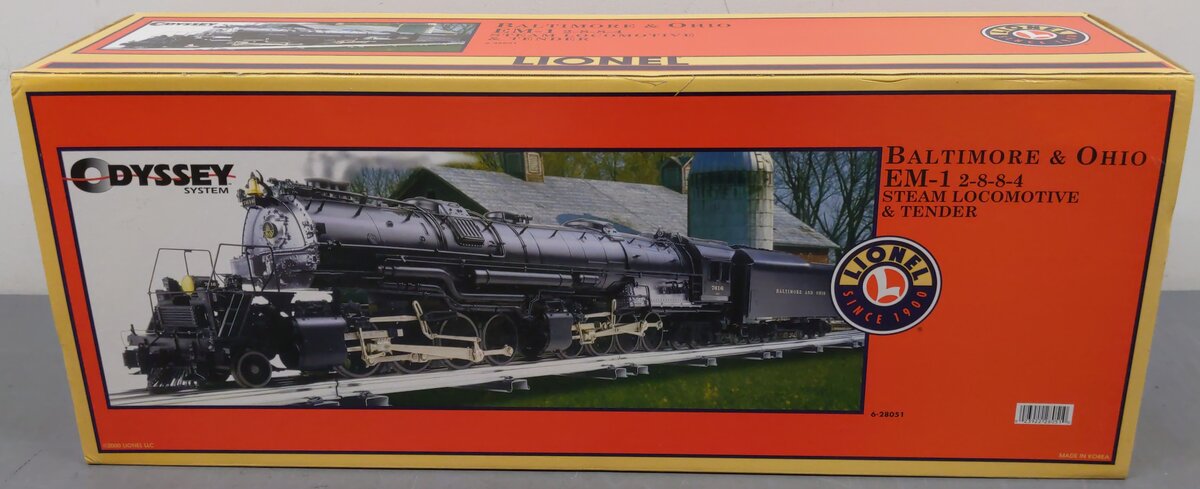 Lionel 6-28051 O Gauge B&O EM-1 2-8-8-4 Steam Locomotive & Tender #7616 EX/Box