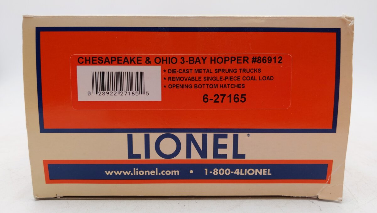 Lionel 6-27165 O C&O 3-Bay Open Hopper #86912 LN/Box