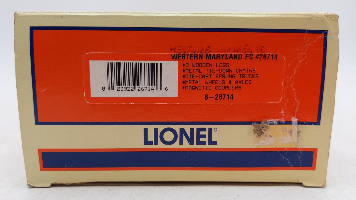 Lionel 6-26714 O Gauge Westside Lumber Flatcar with Logs LN/Box