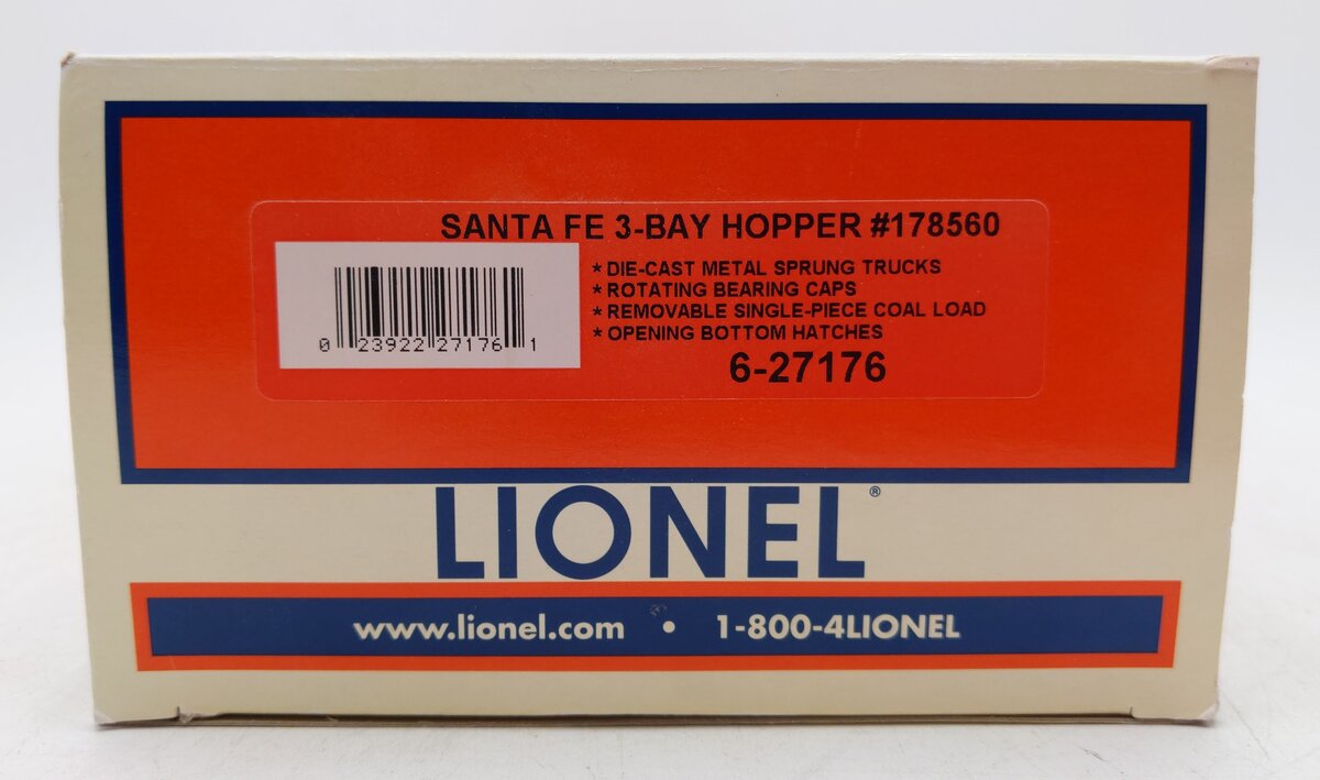 Lionel 6-27176 O Gauge Santa Fe 3-Bay Hopper Car #178560 LN/Box