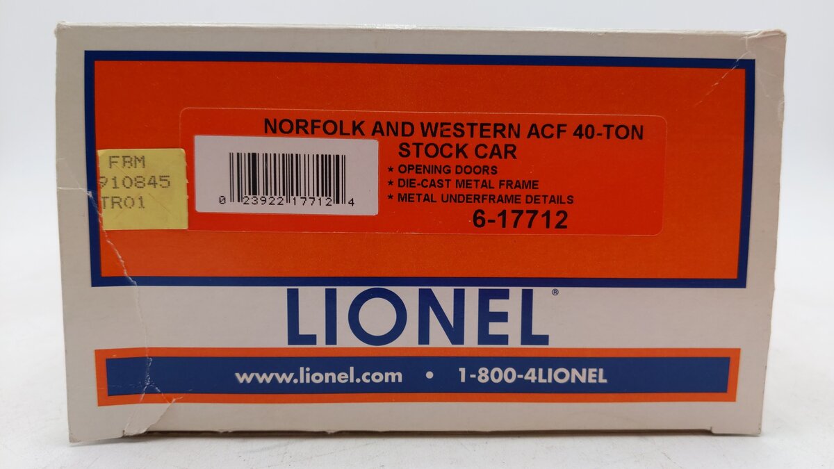 Lionel 6-17712 O Gauge Norfolk & Western ACF 40-Ton Stock Car #33000 EX/Box