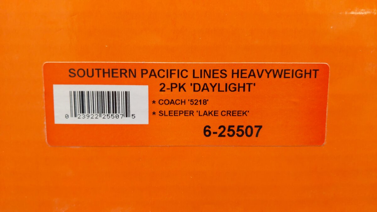 Lionel 6-25507 O Gauge Southern Pacific Daylight Heavyweight Passenger 2-Car Set VG/Box