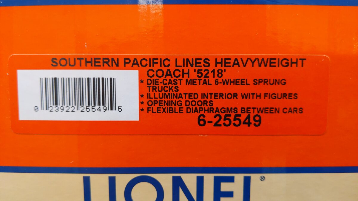 Lionel 6-25507 O Gauge Southern Pacific Daylight Heavyweight Passenger 2-Car Set VG/Box