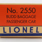 Lionel 6-27917 O Gauge Baltimore & Ohio CC RDC Budd Non-Power Baggage Car #2550 LN/Box