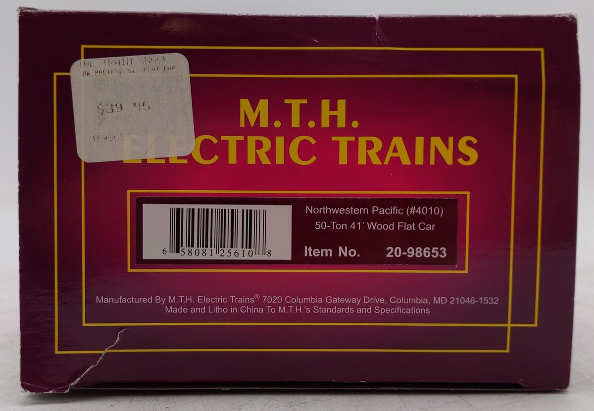 MTH 20-98653 Northwestern Pacific 41’ Wood Flat Car EX/Box