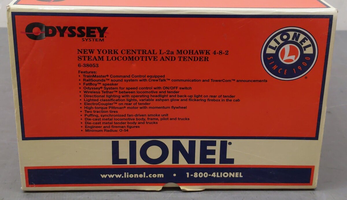 Lionel 6-38053 O NYC 4-8-2 L-2a Mohawk Steam Locomotive & Tender #2793 EX/Box