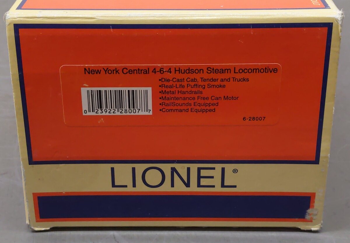 Lionel 6-28007 O Gauge NYC 4-6-4 Hudson Steam Locomotive & Tender #5405 EX/Box