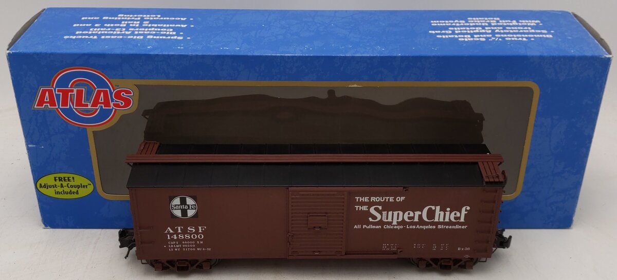 Atlas 6491-8 O Gauge Santa Fe Super Chief Steel Re-Built Boxcar #148800 (3 Rail) LN/Box
