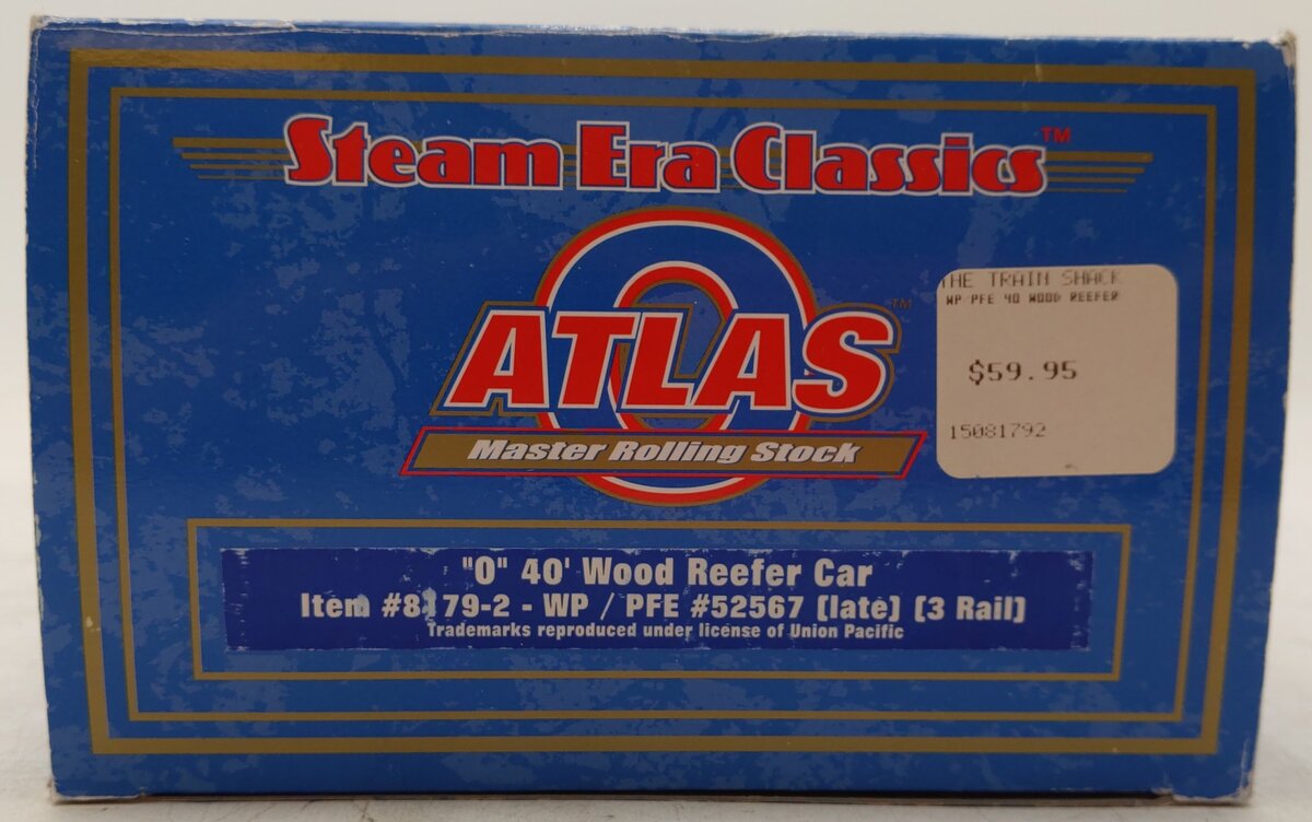 Atlas 8179-2 O Gauge WP/PFE 40' Wood Reefer Car #52567 (3-Rail) EX/Box