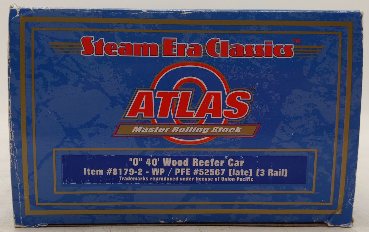 Atlas 8179-2 O Gauge WP/PFE 40' Wood Reefer Car #52567 (3-Rail) EX/Box