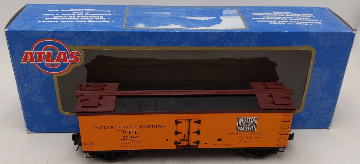 Atlas 8179-2 O Gauge WP/PFE 40' Wood Reefer Car #52567 (3-Rail) EX/Box