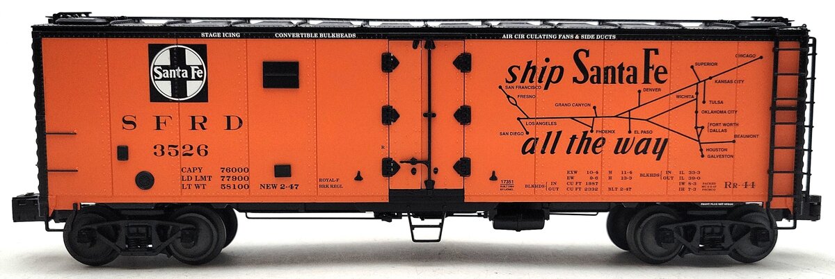 Lionel 6-17351 O Gauge Santa Fe Steel Sided Refrigerator Car #3526 LN/Box