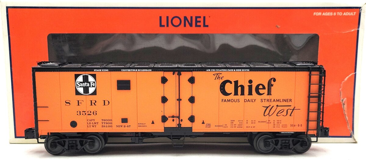 Lionel 6-17351 O Gauge Santa Fe Steel Sided Refrigerator Car #3526 LN/Box