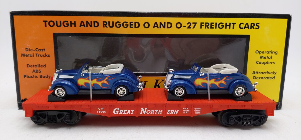 MTH 30-76197 Great Northern Flat Car with 2 '37 Ford V8 Convertibles EX/Box