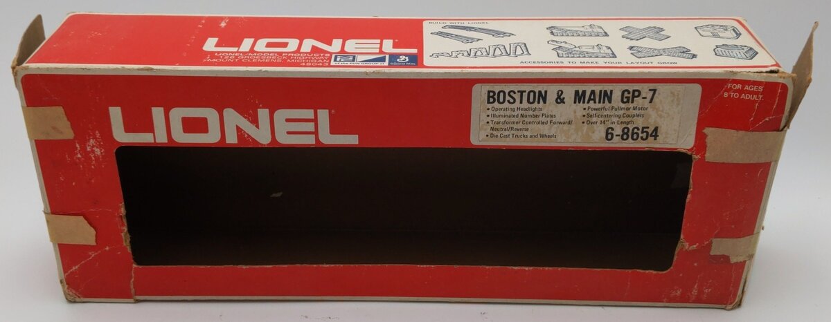 Lionel 6-8654 O Gauge Boston & Maine GP-9 Powered Diesel Locomotive #8654 VG/Box