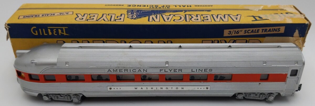 American Flyer 963 Vintage S Washington Orange Strip Observation Car VG/Box