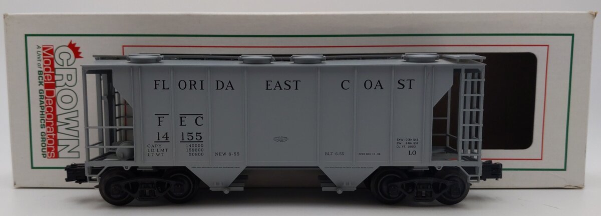 Crown OH72-6001 O Gauge Florida East Coast PS-2 Covered Hopper #14155 (3 Rail) EX/Box