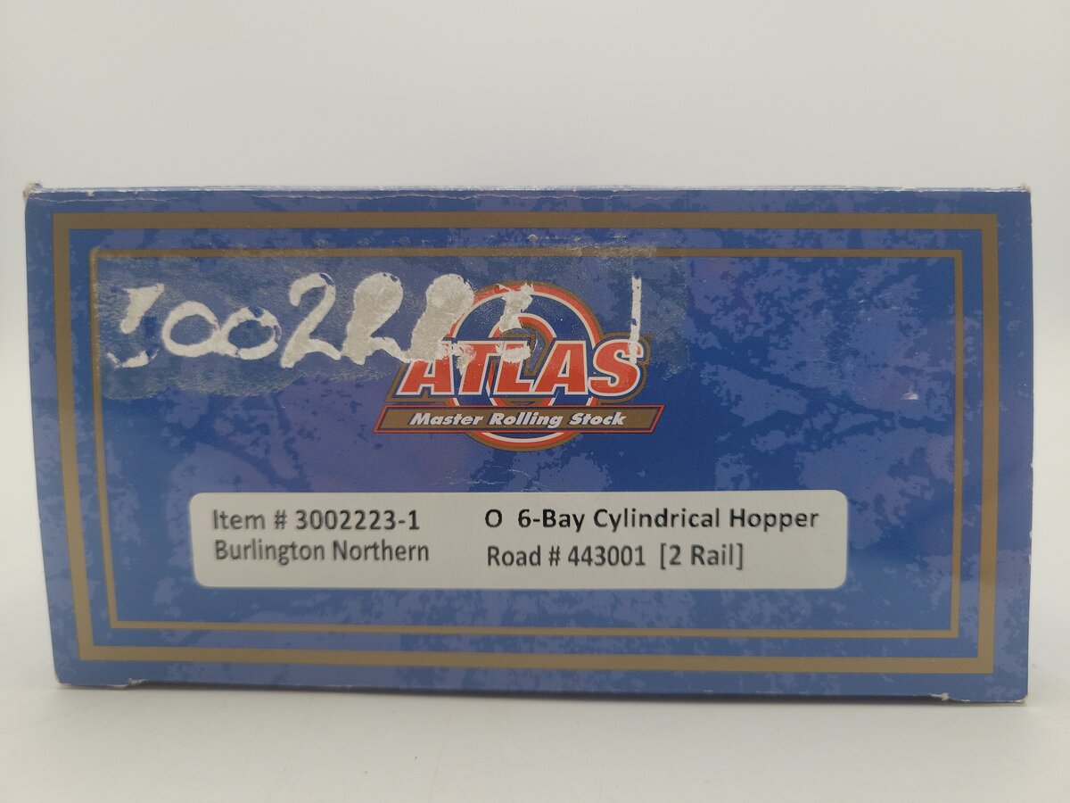 Atlas 3002223-1 O Burlington Northern Cylindrical Hopper Car #443001 (2 Rail) LN/Box