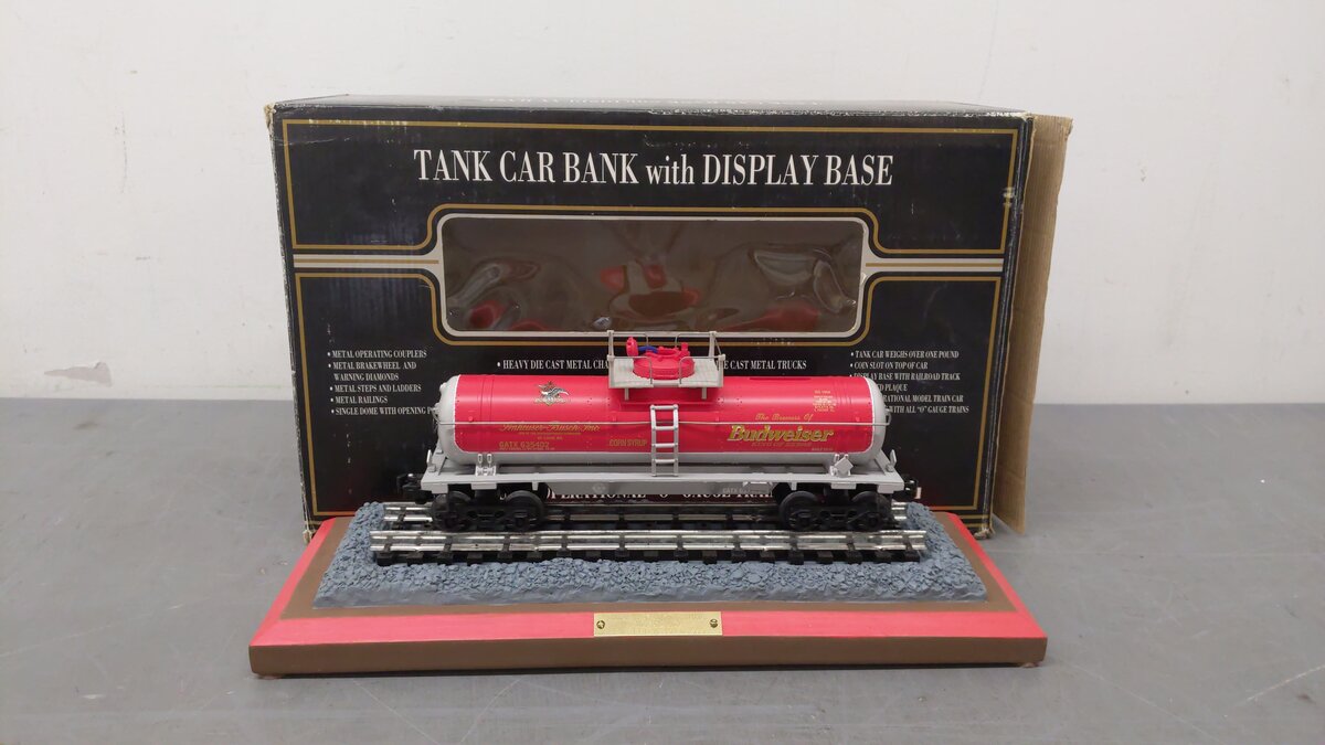 K-Line K635402 Budweiser Tank Car Bank w/Display Base EX/Box
