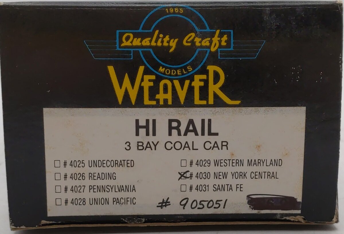 Weaver 4030 New York Central 3 Bay Hopper Hi-Rail #905051 EX/Box