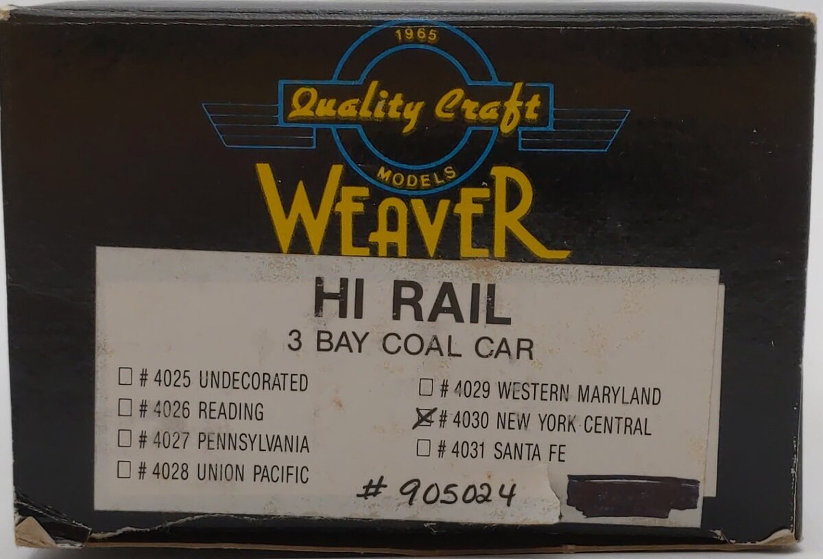 Weaver 4030 New York Central 3 Bay Hopper Hi-Rail #905024 VG/Box