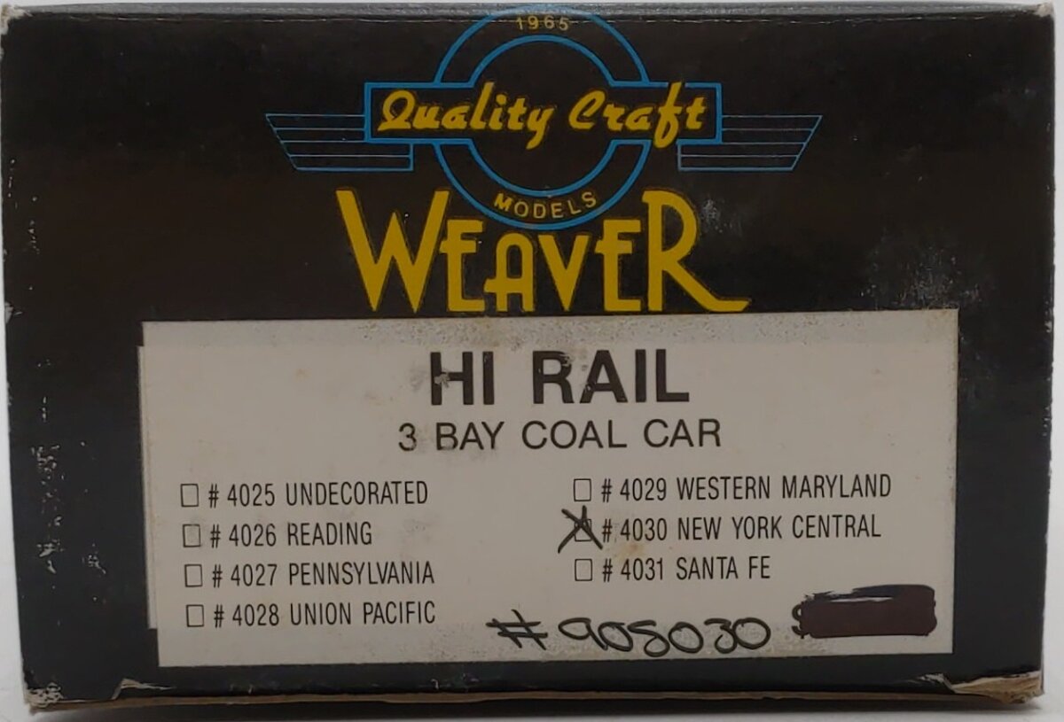 Weaver 4030 New York Central 3 Bay Hopper Hi-Rail #905030 VG/Box