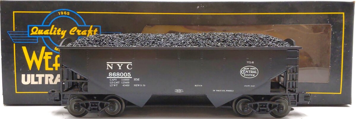 Weaver U1113 O Gauge New York Central Offset 2-Bay Hopper #868005 - 3 Rail VG/Box