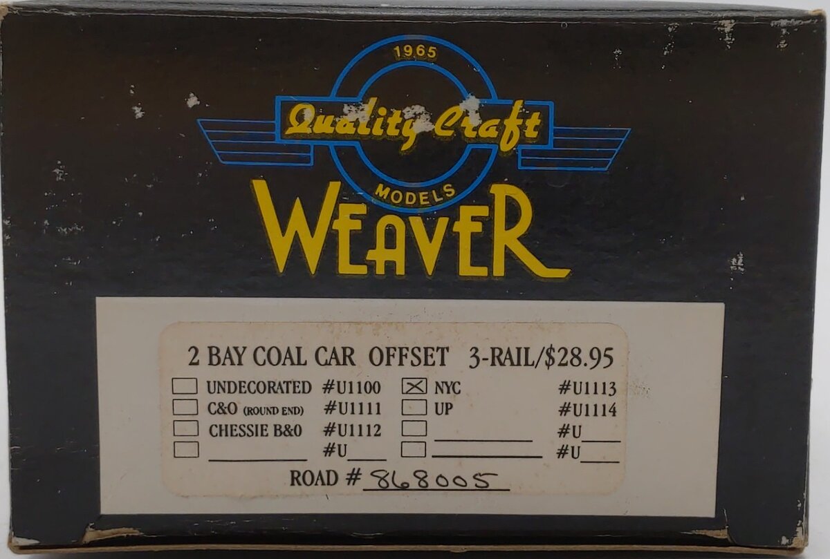 Weaver U1113 O Gauge New York Central Offset 2-Bay Hopper #868005 - 3 Rail VG/Box