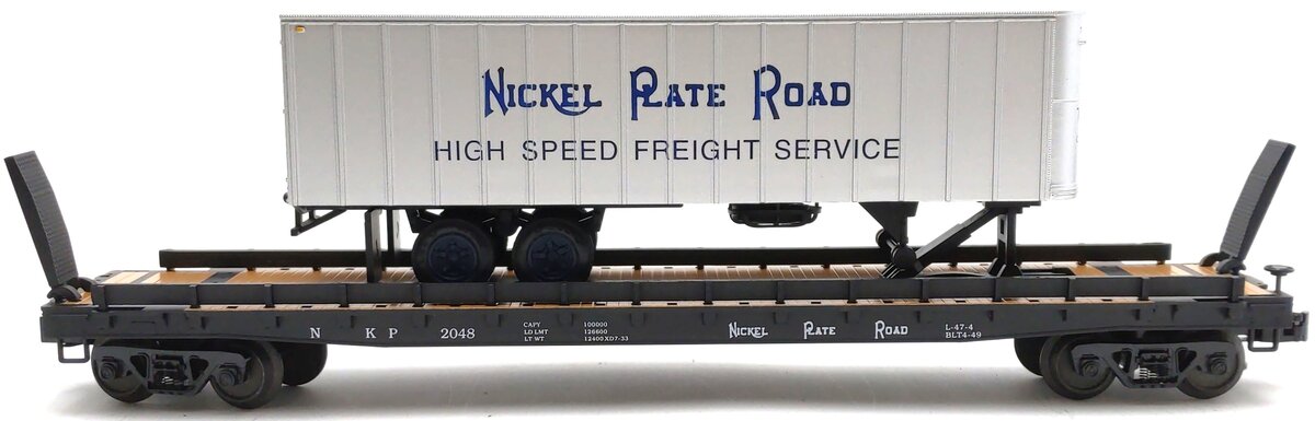 Weaver 2048 O Gauge Nickel Plate Road 50' Flat Car w/ 35' Silver Trailer LN/Box