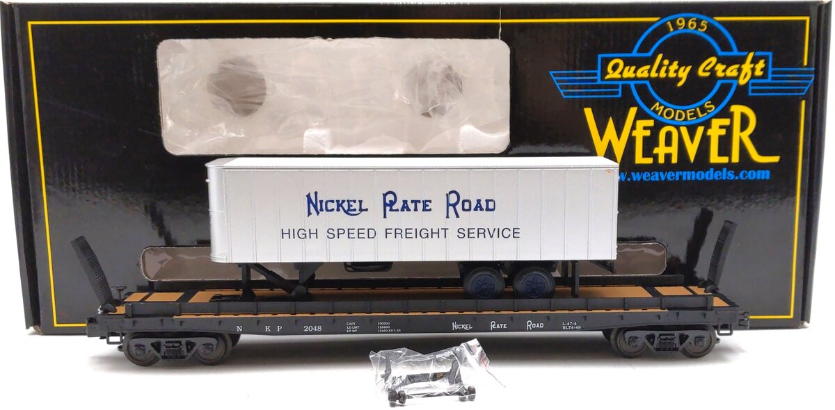 Weaver 2048 O Gauge Nickel Plate Road 50' Flat Car w/ 35' Silver Trailer LN/Box