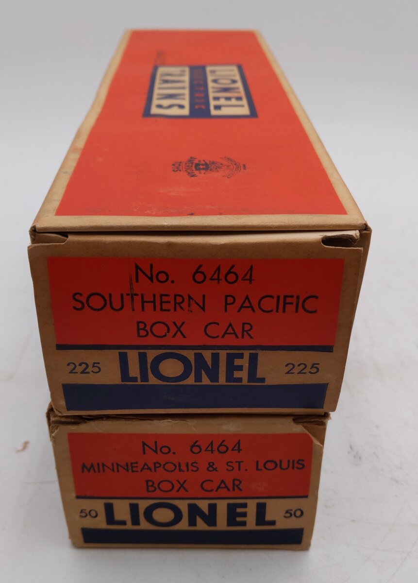 Lionel Vintage O Gauge 6464-50 M&St.L Boxcar & 6464-225 Southern Pacific Boxcar VG/Box