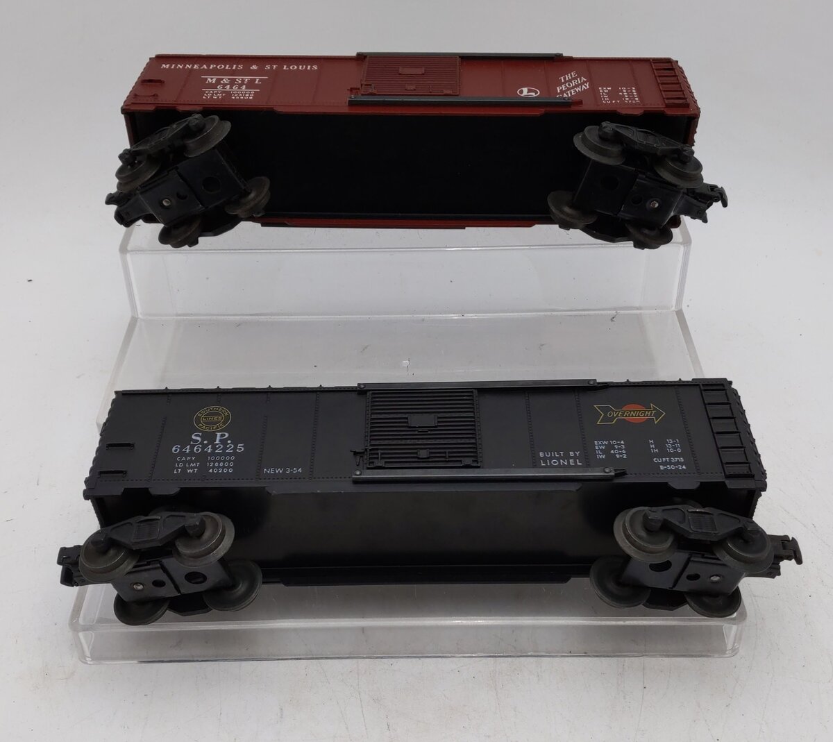 Lionel Vintage O Gauge 6464-50 M&St.L Boxcar & 6464-225 Southern Pacific Boxcar VG/Box
