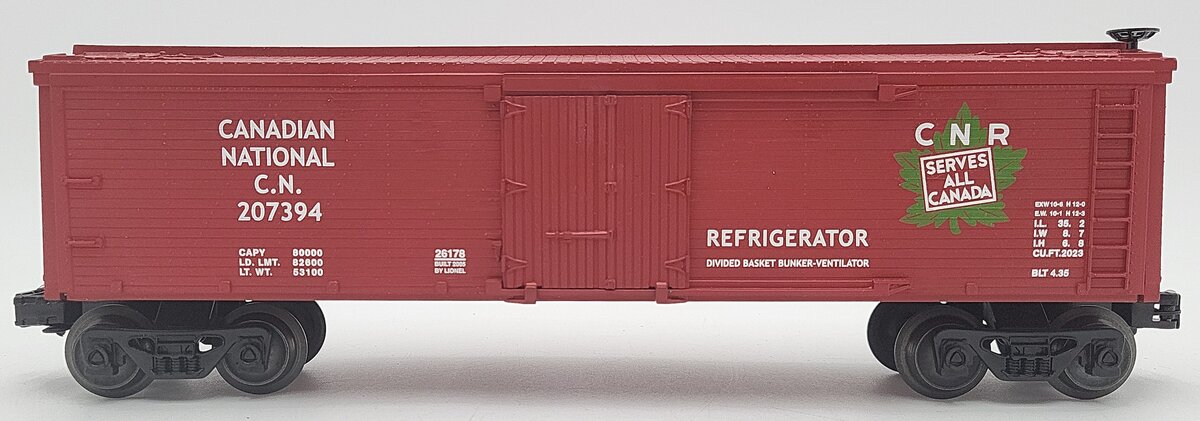 Lionel 6-26178 O Gauge Canadian National Wood-Sided Refrigerator Car #207394 EX