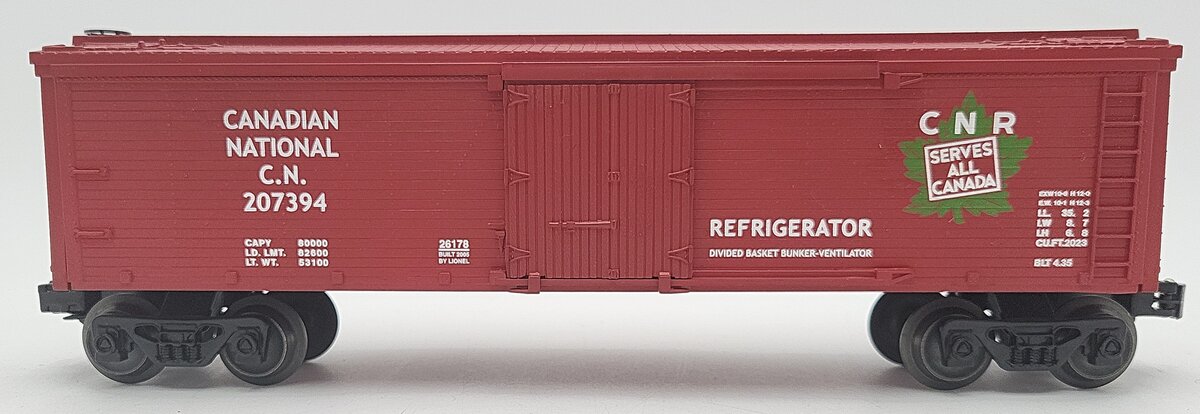 Lionel 6-26178 O Gauge Canadian National Wood-Sided Refrigerator Car #207394 EX