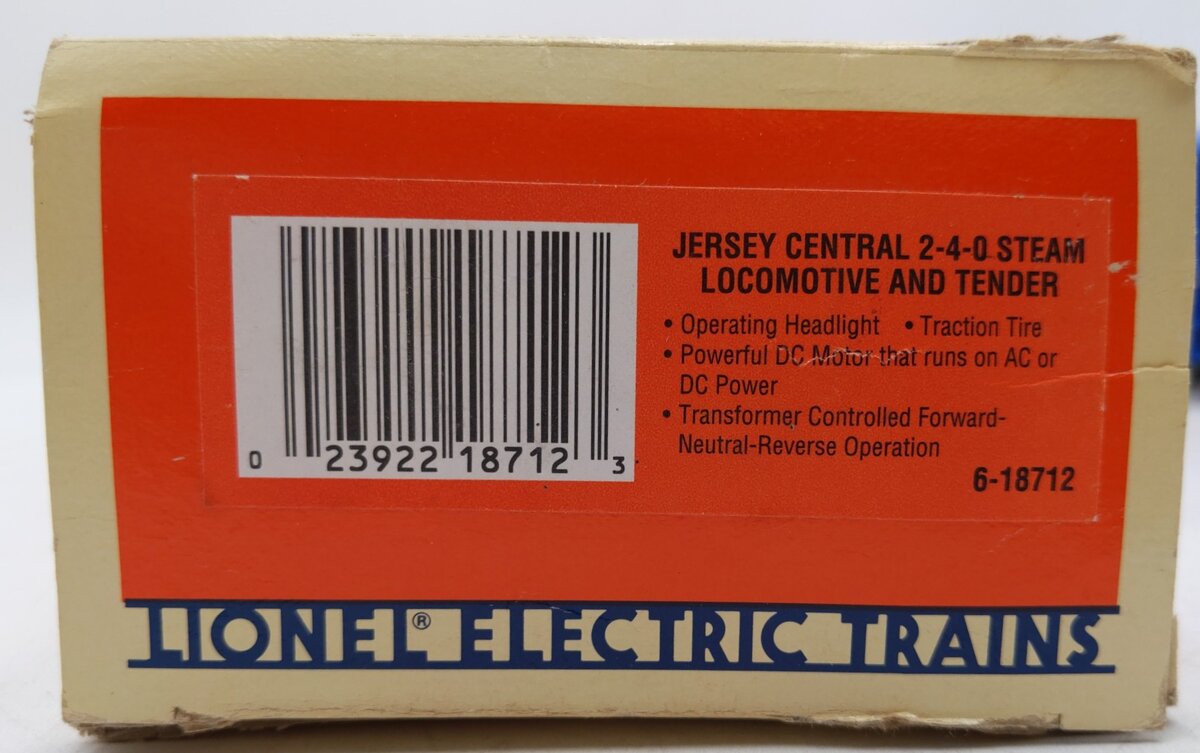 Lionel 6-18712 O Jersey Central 2-4-0 Steam Loco & Tender #2000 VG/Box