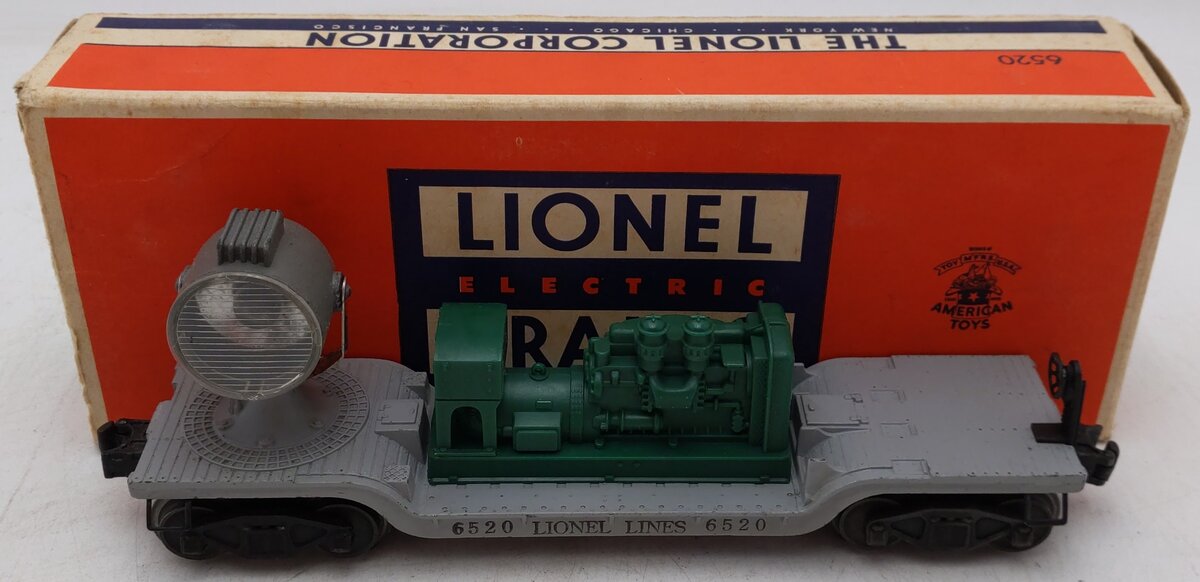 Lionel 6520 Vintage O Green Generator Operating Searchlight Car - Rare VG/Box
