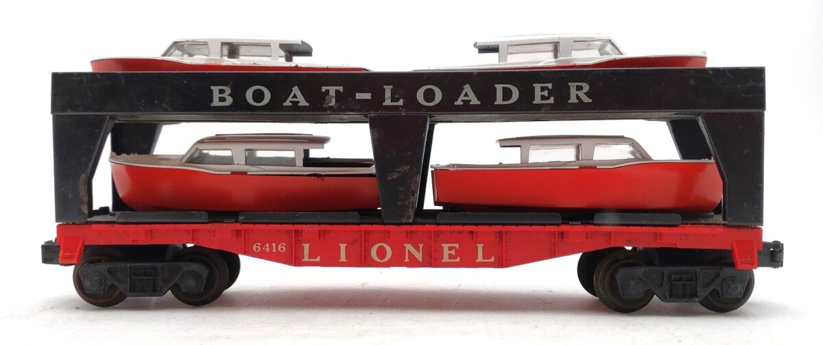 Lionel 6416 Vintage O Boat Loader with 4 Red Boats - Rare VG