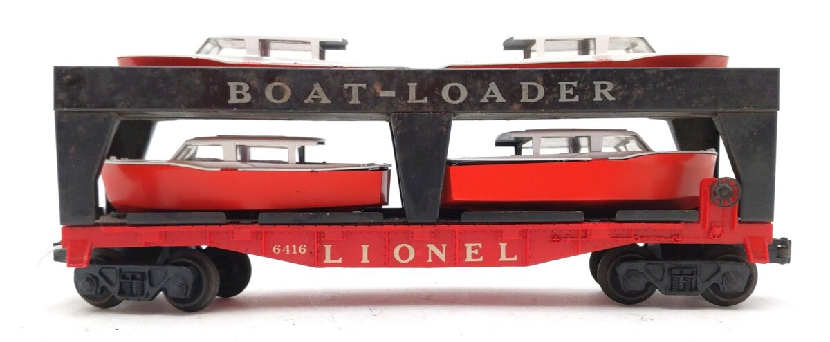Lionel 6416 Vintage O Boat Loader with 4 Red Boats - Rare VG