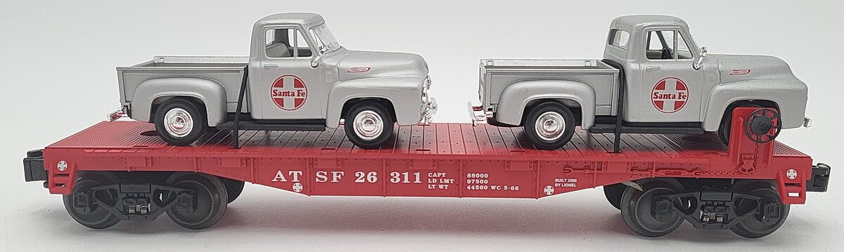Lionel 6-26311 Santa Fe Flatcar with Pickup Trucks EX