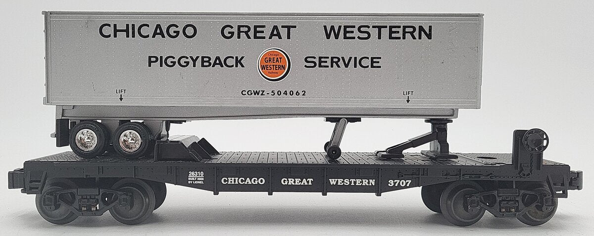 Lionel 6-26310 O Chicago Great Western Flatcar with Trailer EX