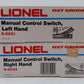 Lionel 6-5021/5022 O Gauge Left/Right Hand Manual Control Switch Set EX/Box