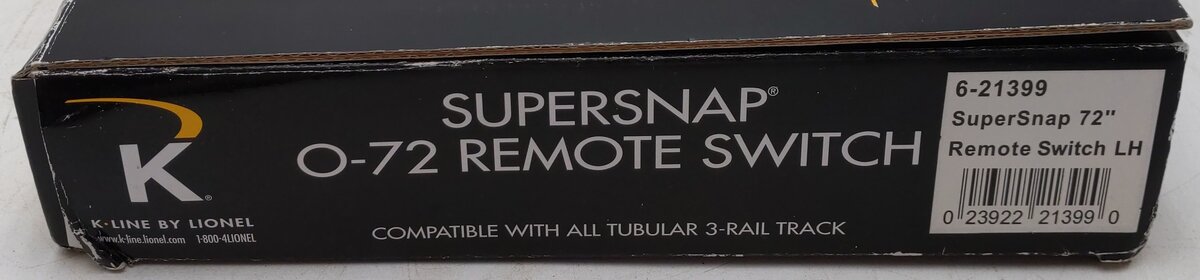 K-Line 6-21399 O SuperSnap 72" Left Hand Remote Switch Turnout VG/Box