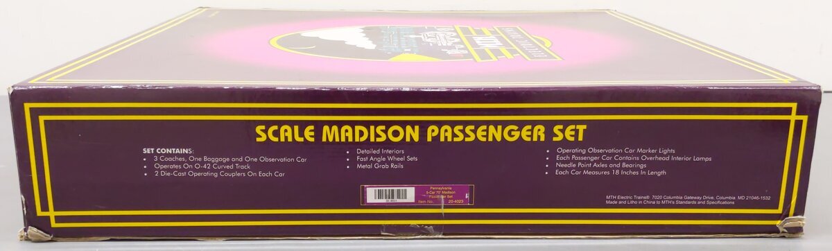 MTH 20-4023 O Scale Pennsylvania RR 70' Madison Passenger Car Set (Set of 5) EX/Box