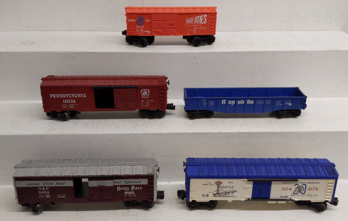 Lionel O Gauge Assorted Freight Cars: #9864 #6404 #19751 #9136 #9040 [5] VG